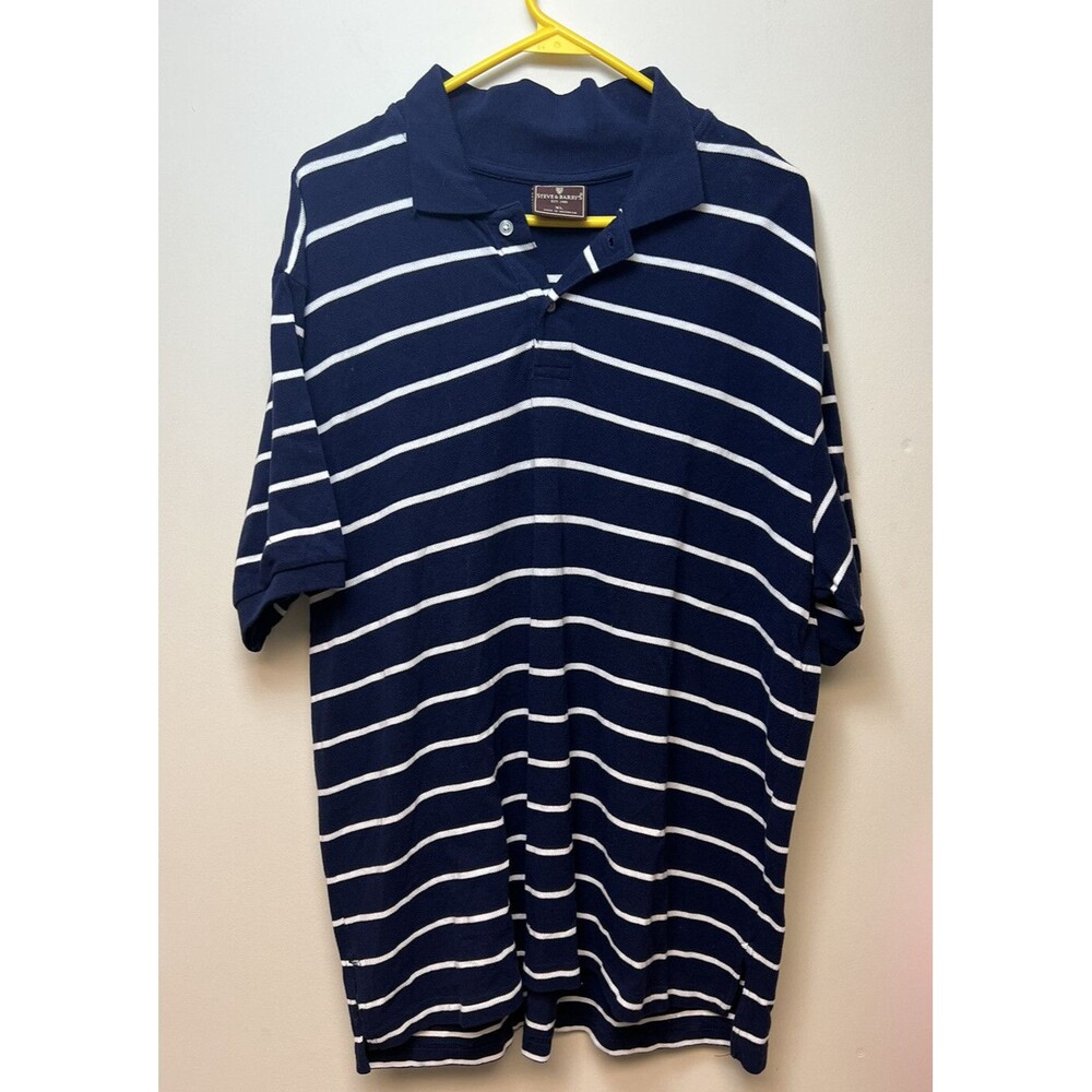Steve And Barrys Mens Shirt Polo Short Sleeve Classic Blue White Striped Size XL